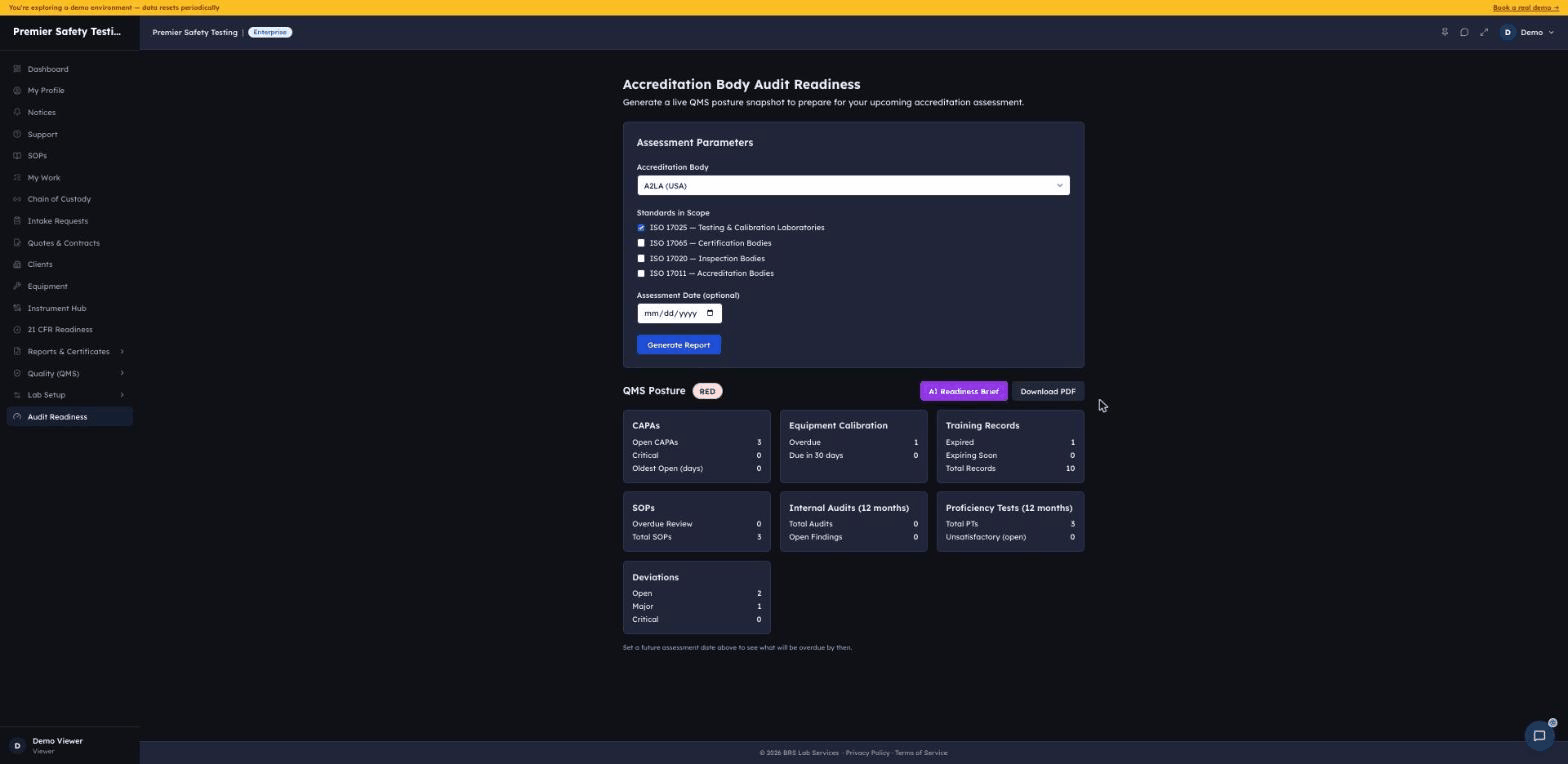AILS Assess accreditation body audit readiness screen